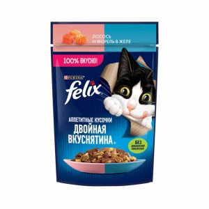 Двойная вкуснятина для взрослых кошек, с лососем и форелью в желе, 1 шт (1 шт)