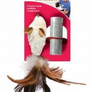 Игрушка для кошек "Мышь полевка с перьями", с капсулой кошачьей мяты (40 г)