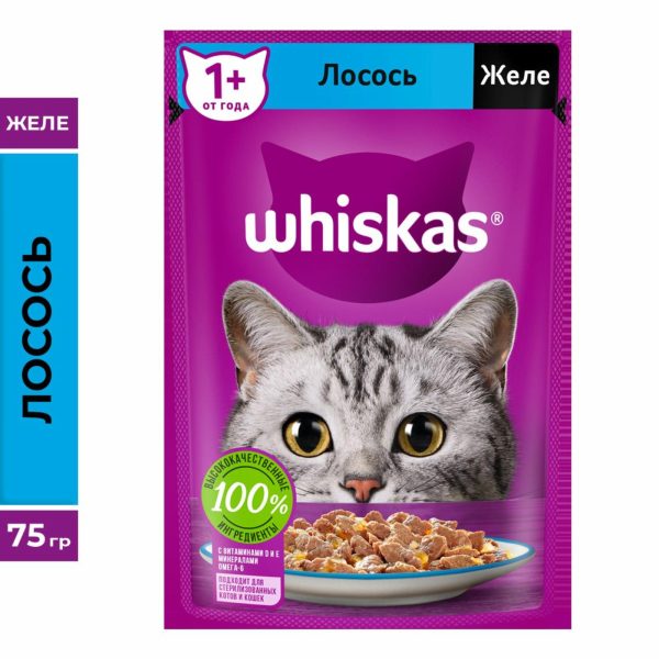 Влажный корм для кошек, желе с лососем (75 г)