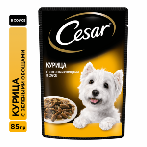 Влажный корм Cesar для взрослых собак, с курицей и зелеными овощами в соусе (85 г)