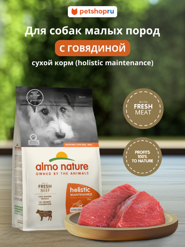 HOLISTIC Сухой корм для взрослых собак малых пород со свежей говядиной, Life Maintenance, Small Breed, Fresh Beef (12 кг)