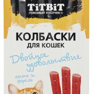 Колбаски для кошек Двойное удовольствие с лососем и форелью, блистер, 15 г (15 г)