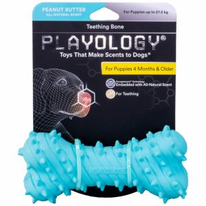 Дентальная жевательная косточка Playology PUPPY TEETHING BONE для щенков 4-8 месяцев с ароматом арахиса, цвет голубой (220 г)