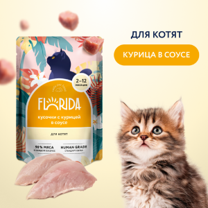Для котят: кусочки с курицей в соусе, 1 шт. Влажный корм (85 г)