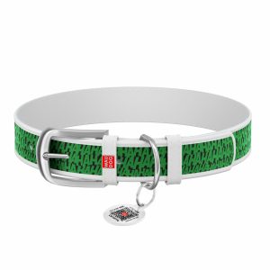 Ошейник для собак кожаный "Design" с QR паспортом, с рисунком "Джокер" , белый (S)