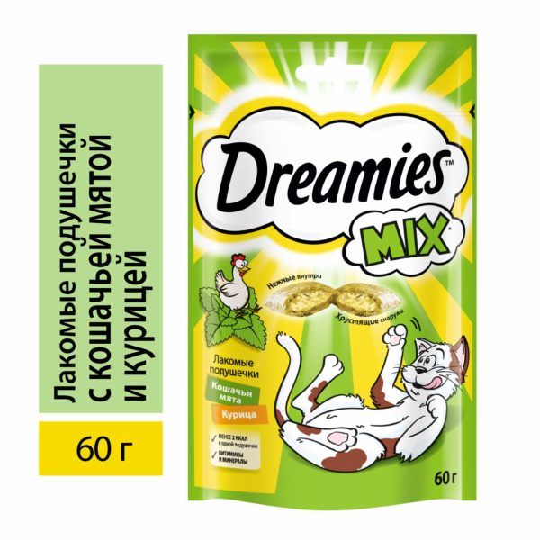 Лакомство Dreamies MIX для взрослых кошек, с мятой и курицей (60 г)