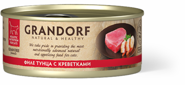 Консервы для кошек: филе тунца с креветками (1 шт)