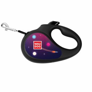 Поводок-рулетка для собак "R-leash", рисунок "Космос. Ракетостроение", светоотражающая лента (XS)