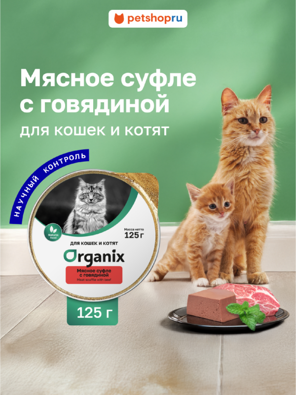 Мясное суфле для кошек и котят с говядиной. Влажный корм (125 г)