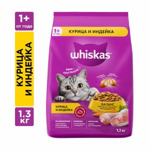 Сухой полнорационный корм для взрослых кошек «Вкусные подушечки с нежным паштетом. Аппетитное ассорти с курицей и добавлением индейки», 1.3 кг (1.3 кг)