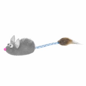 Игрушка для кошек "Мышка с меховой кисточкой", серая (5 г)