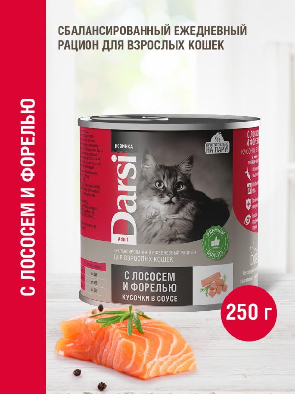 Консервы для взрослых кошек «Кусочки с Лососем и Форелью в соусе» (250 г)