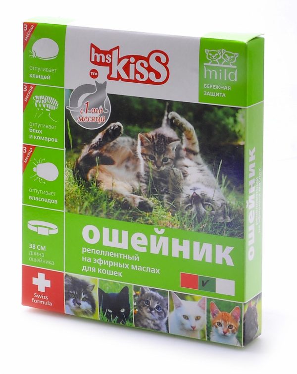 Ошейник от блох, клещей, комаров для котят с 4 недель и кошек, 38 см, зеленый (защита 3 мес.) (50 г)