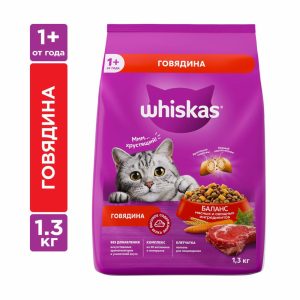 Сухой полнорационный корм для взрослых кошек «Вкусные подушечки с нежным паштетом. Аппетитный обед с говядиной», 1.3 кг (1.3 кг)
