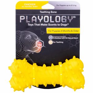 Дентальная жевательная косточка Playology PUPPY TEETHING BONE для щенков 4-8 месяцев с ароматом курицы, цвет желтый (220 г)