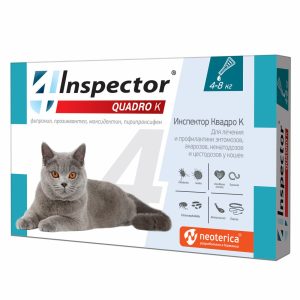 Quadro капли на холку для кошек 4-8 кг, от глистов, насекомых, клещей (0.8 мл)
