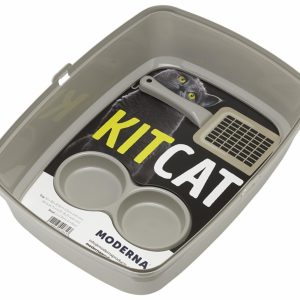 Набор для котят: совок + двойная миска + туалет-лоток с рамкой, 50х38х10,8см, теплый серый (Бельгия) (50х38х10,8 см)
