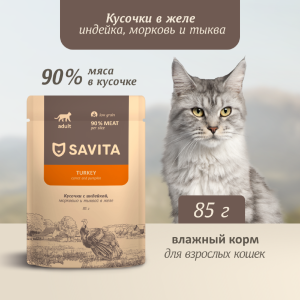 Влажный корм для взрослых кошек с индейкой, морковью и тыквой в желе, Turkey (85 г)