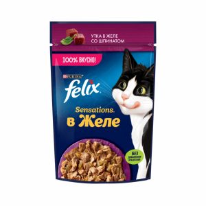Влажный корм Sensations для взрослых кошек, с уткой в желе со шпинатом, 1 шт (1 шт)