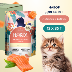 "Упаковка 12 шт"  Паучи для котят: кусочки с лососем в соусе. Влажный корм (12 шт)