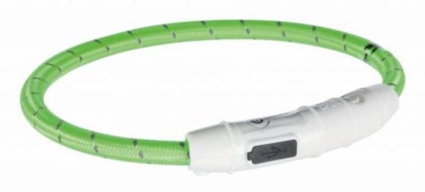 Мигающий (светящийся) ошейник USB, нейлон, зелёный (65 см)