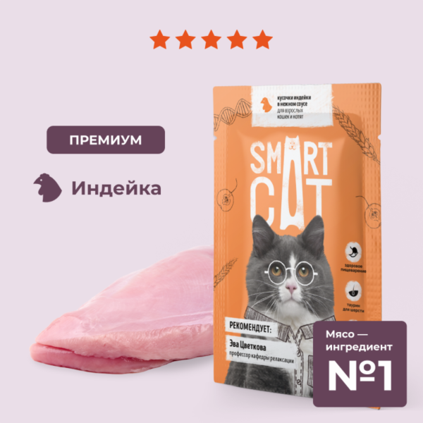 Паучи для взрослых кошек и котят кусочки индейки в нежном соусе. Влажный корм (85 г)