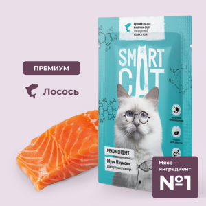 Паучи для взрослых кошек и котят кусочки лосося в нежном соусе. Влажный корм (85 г)