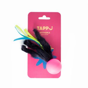 Игрушка для кошек Мячик с хвостом из натурального меха норки и лент (13 г)