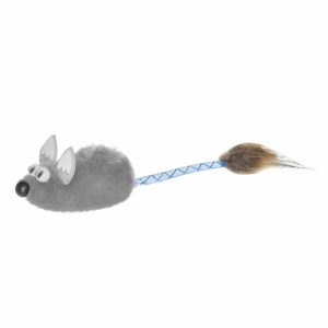 Игрушка для кошек "Мышка с меховой кисточкой", серая (10 г)