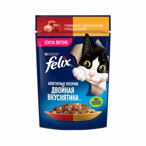 Двойная вкуснятина для взрослых кошек, с говядиной и домашней птицей, в желе, 26 шт (26 шт)