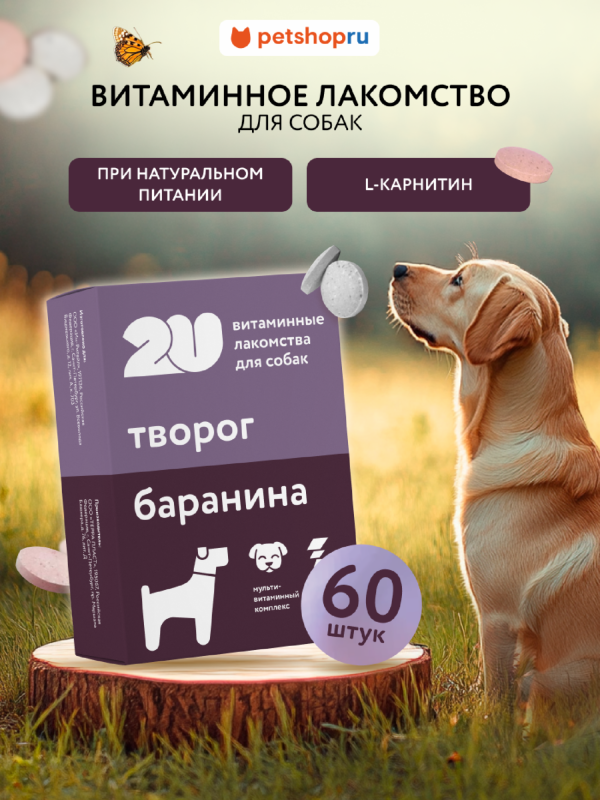Мультивитаминное лакомство для собак при натуральном способе кормления с L-карнитином, Doggy's natural meal, 60шт (60 шт)
