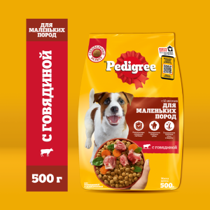 Сухой полнорационный корм PEDIGREE® для взрослых собак маленьких пород, с говядиной, 500гр (500 г)