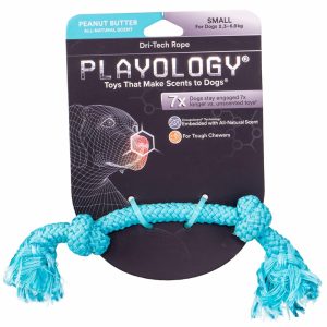Жевательный канат Playology DRI-TECH ROPE для собак с ароматом арахиса, цвет голубой (M)