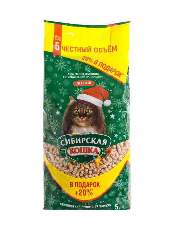 Впитывающий древесный наполнитель Лесной, 5 л + 20% в подарок (3.8 кг)