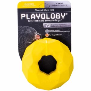 Жевательное кольцо-многогранник Playology для собак средних и крупных пород с ароматом курицы, цвет желтый (265 г)