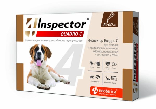 Quadro капли на холку для собак 40-60 кг, от клещей, насекомых, глистов (25 г)