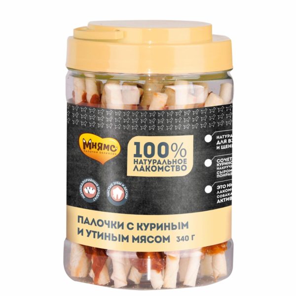 Лакомство для собак: палочки с куриным и утиным мясом (340 г)