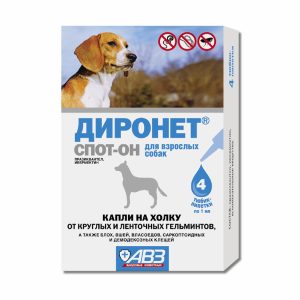 Антигельминтный препарат Диронет Спот-он широкого спектра действия. Капли на холку для собак (10 г)