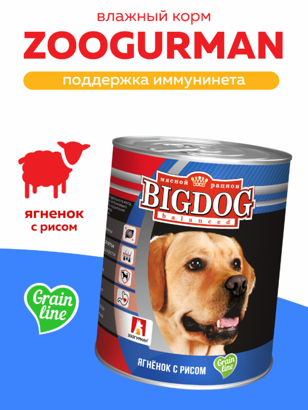 Консервы для собак  «БигДог» ягненок с рисом 9280 (850 г)