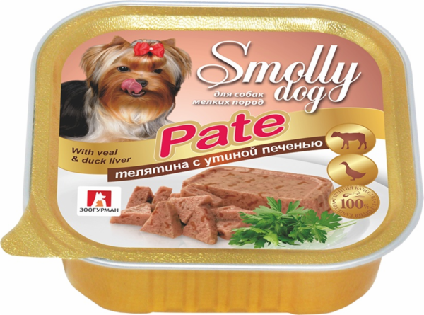 Консервы для собак "Smolly dog"  Телятина с утиной печенью (100 г)