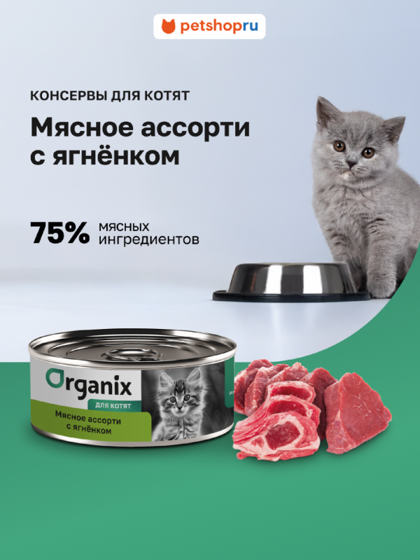 Консервы для котят  Мясное ассорти с ягнёнком. Влажный корм (100 г)