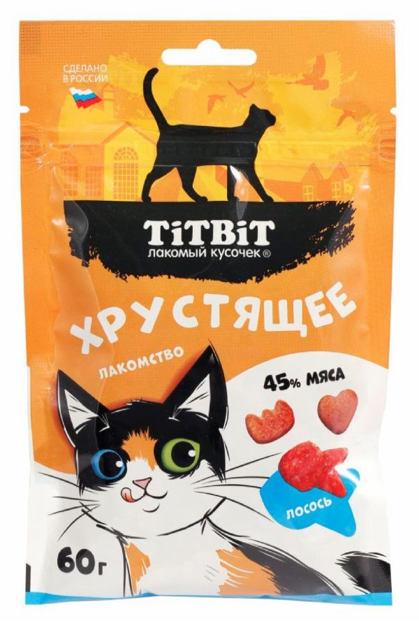 Лакомство хрустящее с лососем для кошек, 60 г (60 г)