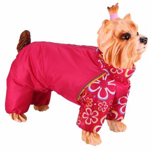 Дождевик для мопса, красный с цветами. (100 г)