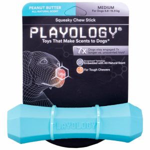 Жевательная палочка Playology SQUEAKY CHEW STICK для собак средних пород с ароматом арахиса, средняя, цвет голубой (M)