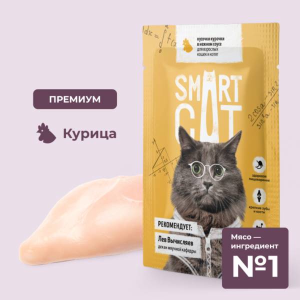 Паучи для взрослых кошек и котят кусочки курочки в нежном соусе. Влажный корм (85 г)