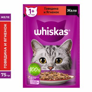 Влажный корм для кошек, желе с говядиной и ягненком (75 г)