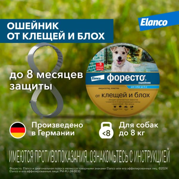 Ошейник Форесто от клещей, блох, вшей для собак менее 8кг, 38см (97 г)