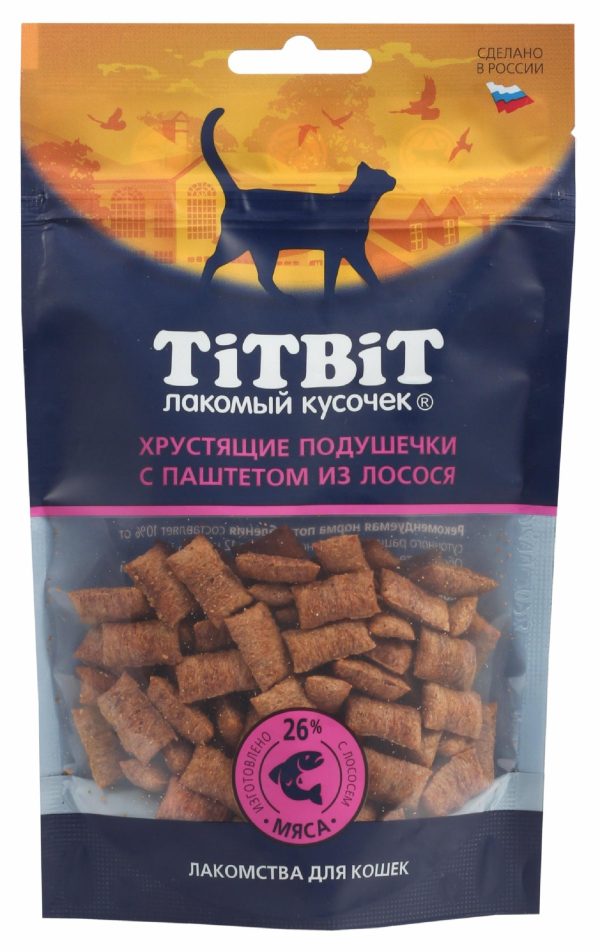 Хрустящие подушечки для кошек с паштетом из лосося (60 г)