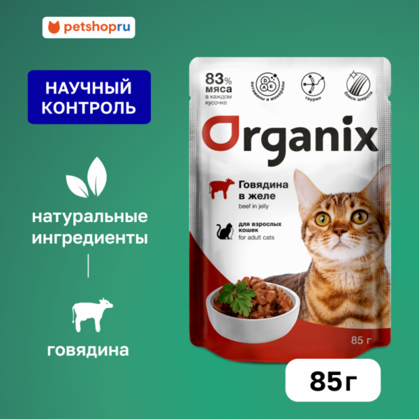 Паучи для взрослых кошек: говядина в желе. Влажный корм (85 г)