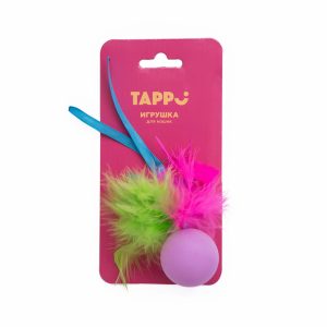 Игрушка для кошек Мячик с хвостом из пера марабу и лент (13 г)
